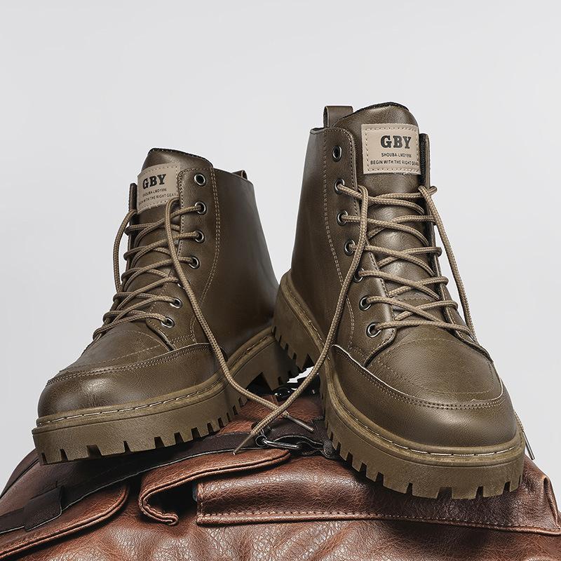 Martin Boots Men's Shoes Winter High-top Leather Men's Leather Shoes Black Locomotive Leather Boots Anti-splash Tooling Boots