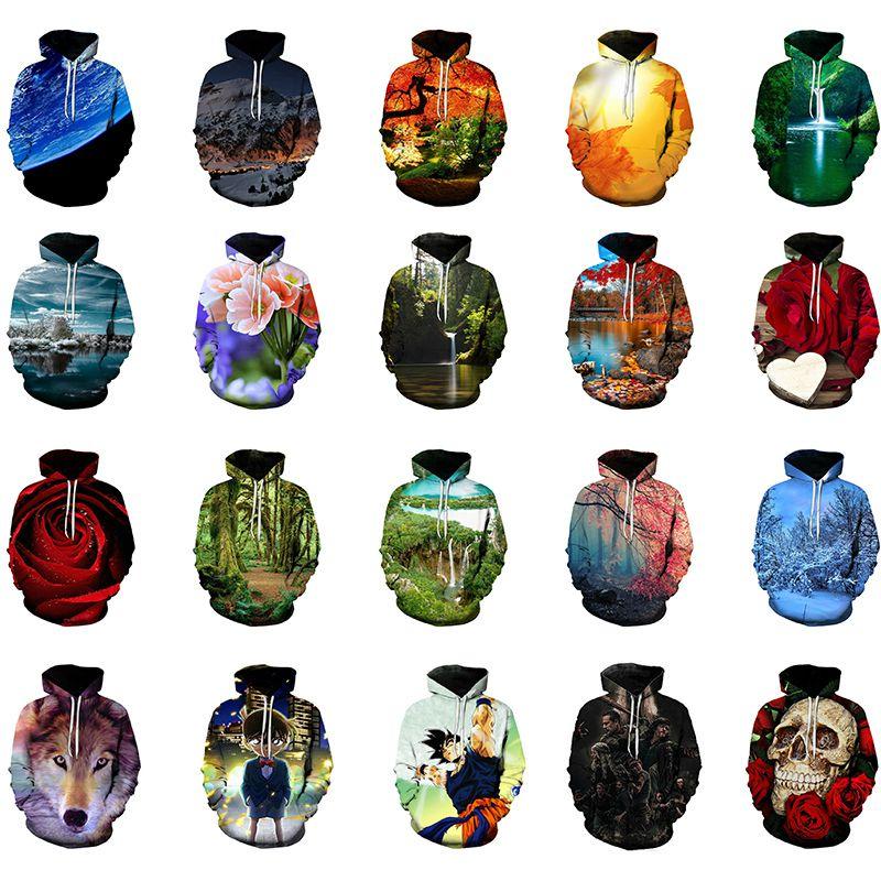 Stylish 3d Printed Wolf Flower Hoodie Unisex Long Sleeve Pullover For All Seasons