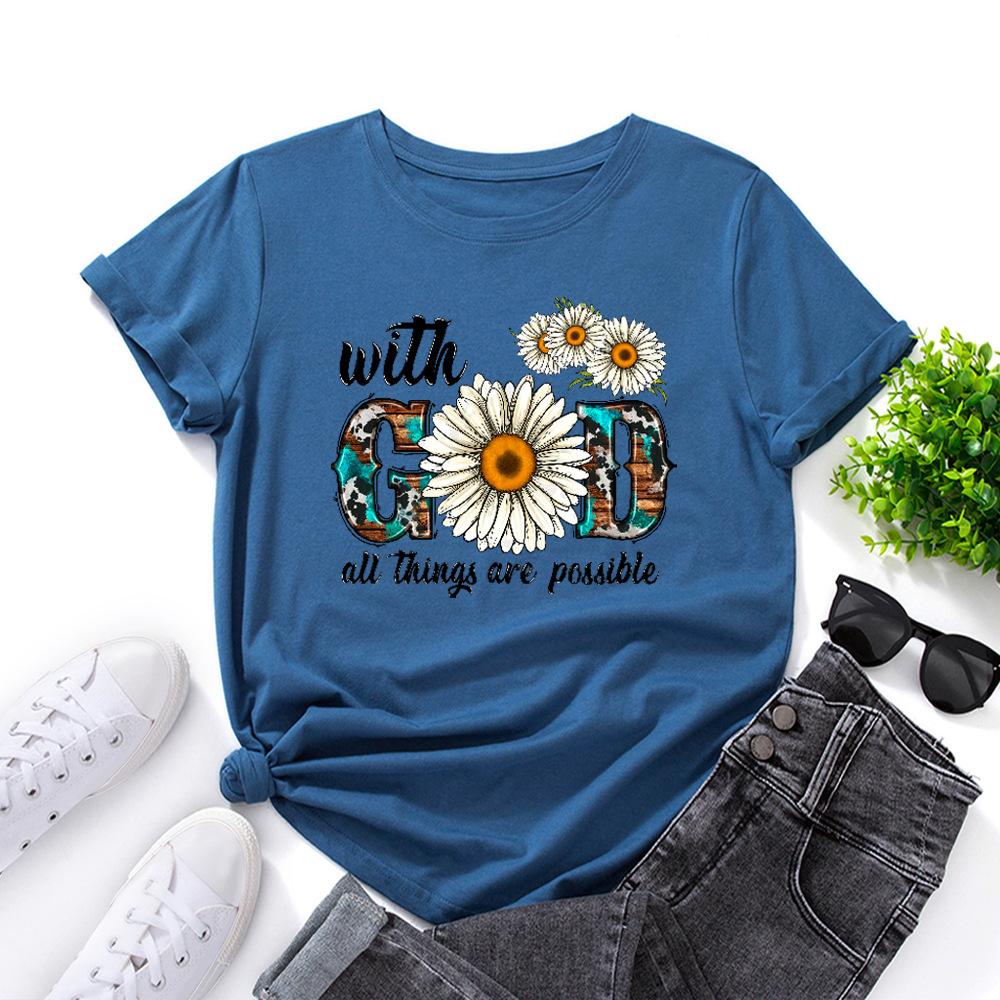 Хлопковая футболка с коротким рукавом и круглым вырезом, женская, с 2D-принтом, топы