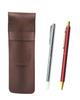 Пенал из зернистой коровьей кожи шоколадного цвета с металлической указкой и шариковой ручкой стандартного размера NQ25 с металлическим прямым стуком и двойным анодированным кольцом