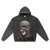 DTG Print Knitted Denim Zip-Up Hoodie Skull Brain Brother Print Zipper Hoodies  