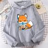 Boba Milk Tea Print Женские толстовки с капюшоном Одежда в корейском стиле Kawaii Plus Size Толстовка Милая мультяшная лиса Графический женский уличный стиль