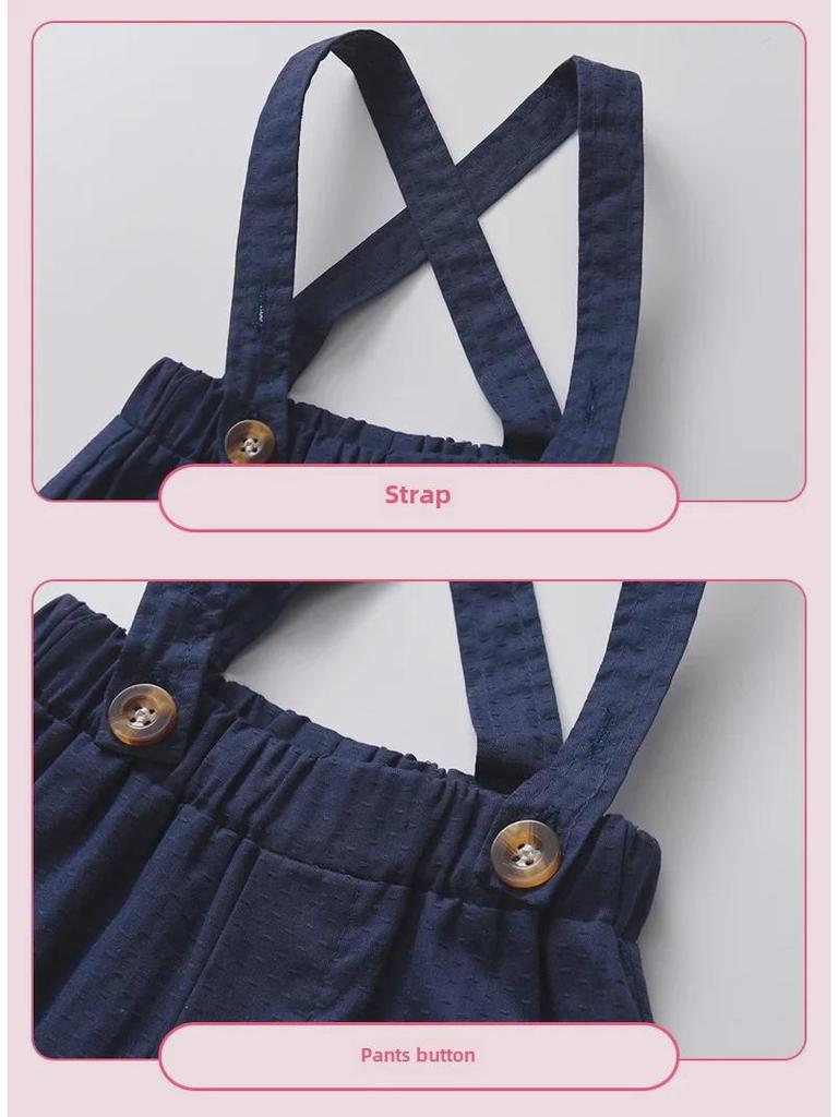 Летний хлопковый костюм джентльмена для мальчика: Корейский стиль, двухкомпонентный, с коротким рукавом