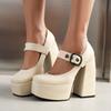 Металлическая пряжка ремня Квадратный носок Супервысокий толстый каблук Глубокий вырез Женские туфли на высоком каблуке Платформа Дышащие Вечеринка Тренд Туфли-лодочки 2025