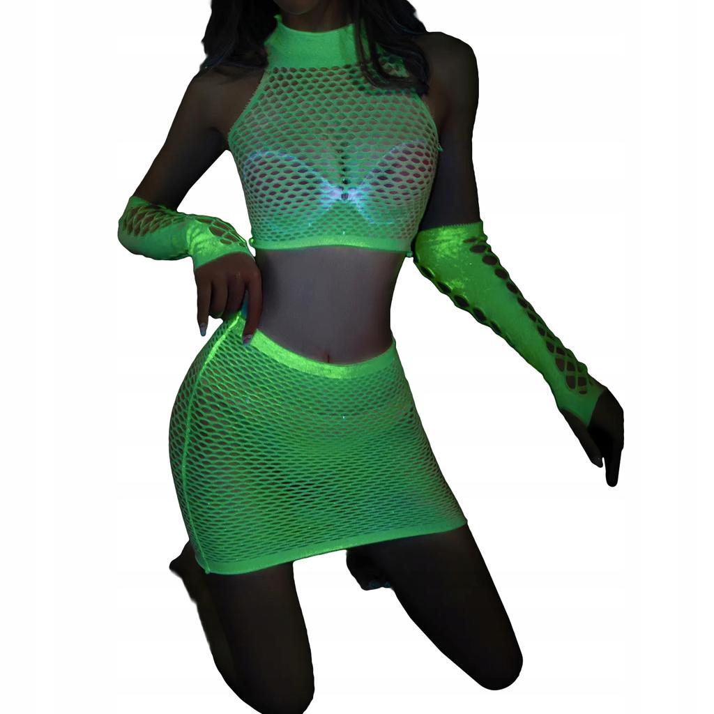 Glow In The Dark Mesh Bodystocking Lingerie Set Sexy