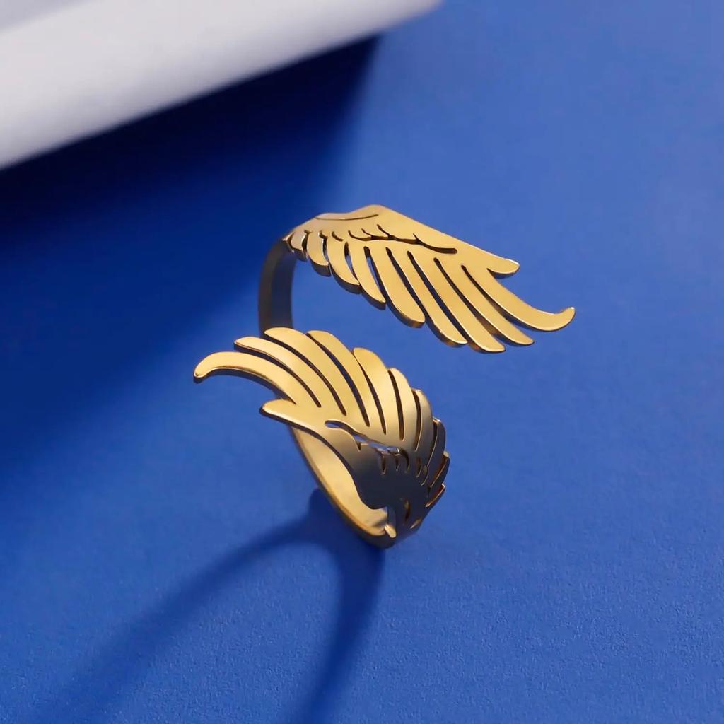 Elegant Open Rings Geometric Rings Wing Delicate Finger Jewelry Stainless Steel Texture for Fashion Lover Present