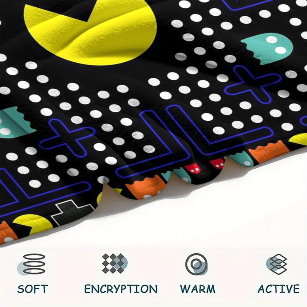 1 шт. Фланелевое одеяло с принтом Pacman, Высококачественное, Удобное для всех сезонов, Декор для дома, Тепло и уют, Идеально для подарков