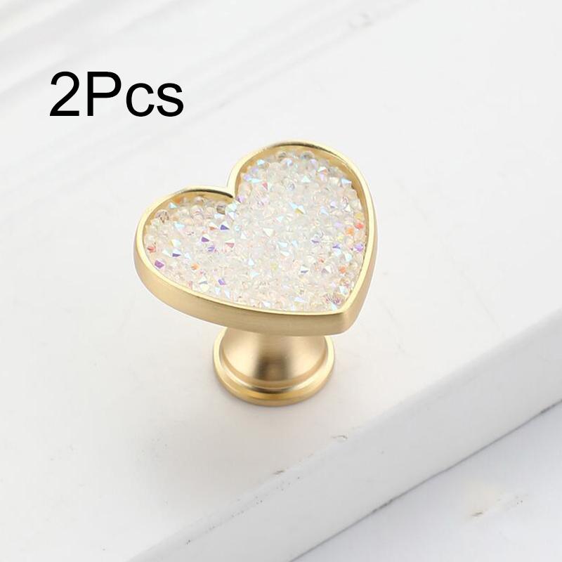 2 шт. Ручка для ящика Оригинальность Без пробивки Мультяшная С бриллиантом Современная ручка-кнопка для ящика Тяга Форма сердца Металлическое основание