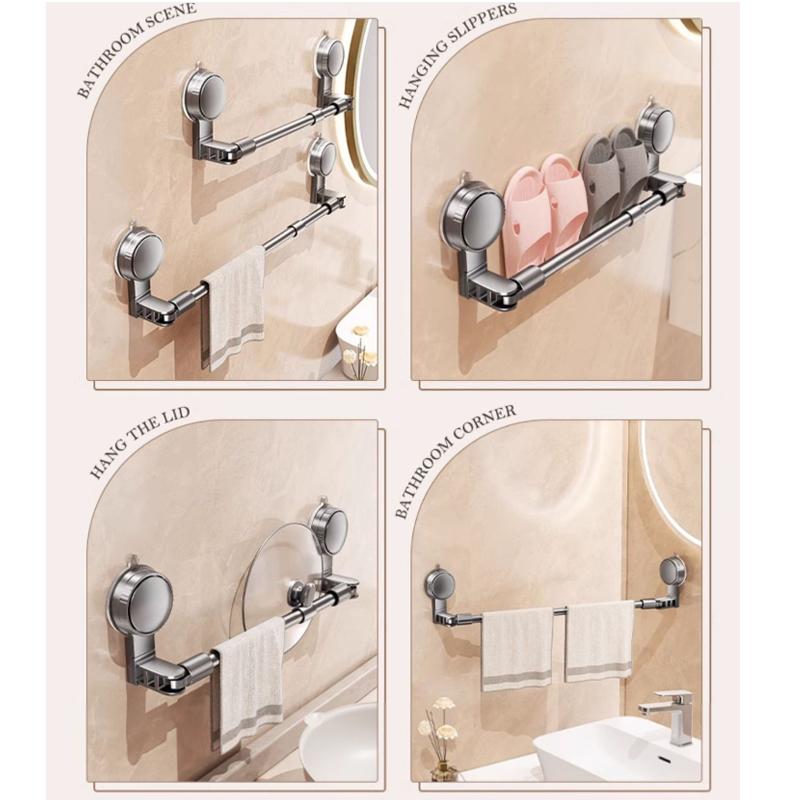 30-80cm Suction Cup Wall Towel Rack No Drilling Kitchen Bathroom Single Rod Retractable Towel Holder Self-adhesive Storage Shelf