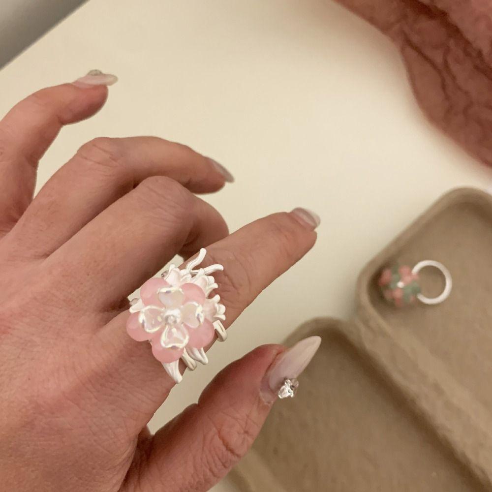Flower Drip Oil Flower Ring Sweet Irregular Ring Temperament Enamel Finger Ring  Gift
