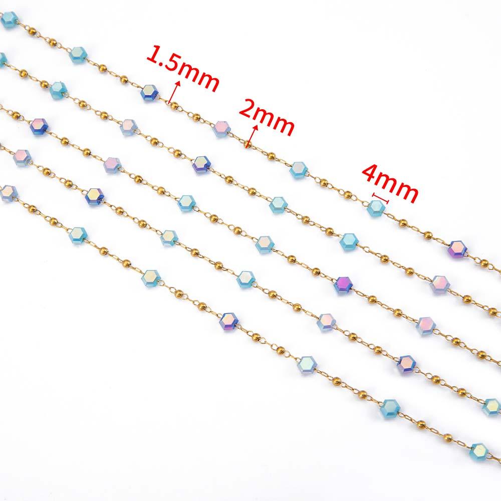 1M Stainless Steel Pink Ball Beads Beaded Chain 4.5mm Glass Crystal Link Chains for DIY Bracelet Necklace Jewelry Making Supply
