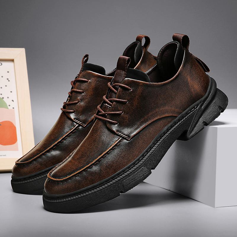 Leather Casual Autumn New Men Shoes Brogue Casual Shoes Men Genuine Leather Shoes Work Boots Business Casual Sneakers