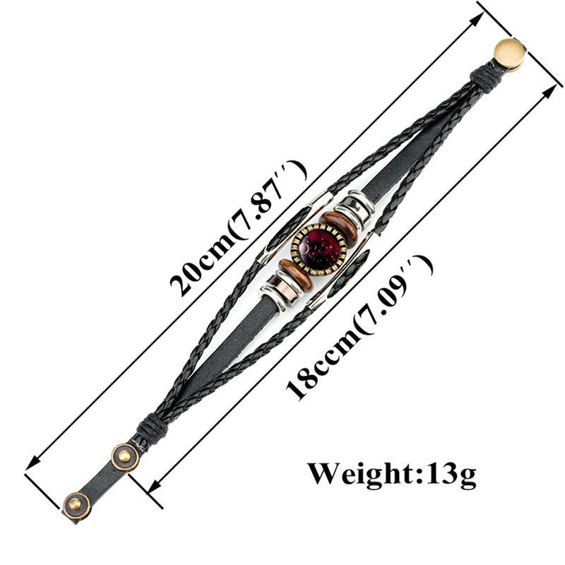 12 созвездий Знак зодиака Черный плетеный кожаный браслет Рак Лев Дева Весы плетеный стеклянный купол ювелирные изделия панк мужской браслет
