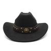 Ковбойская шляпа в стиле вестерн для мужчин и женщин, джазовая шляпа с загнутыми краями, этнический шерстяной цилиндр
