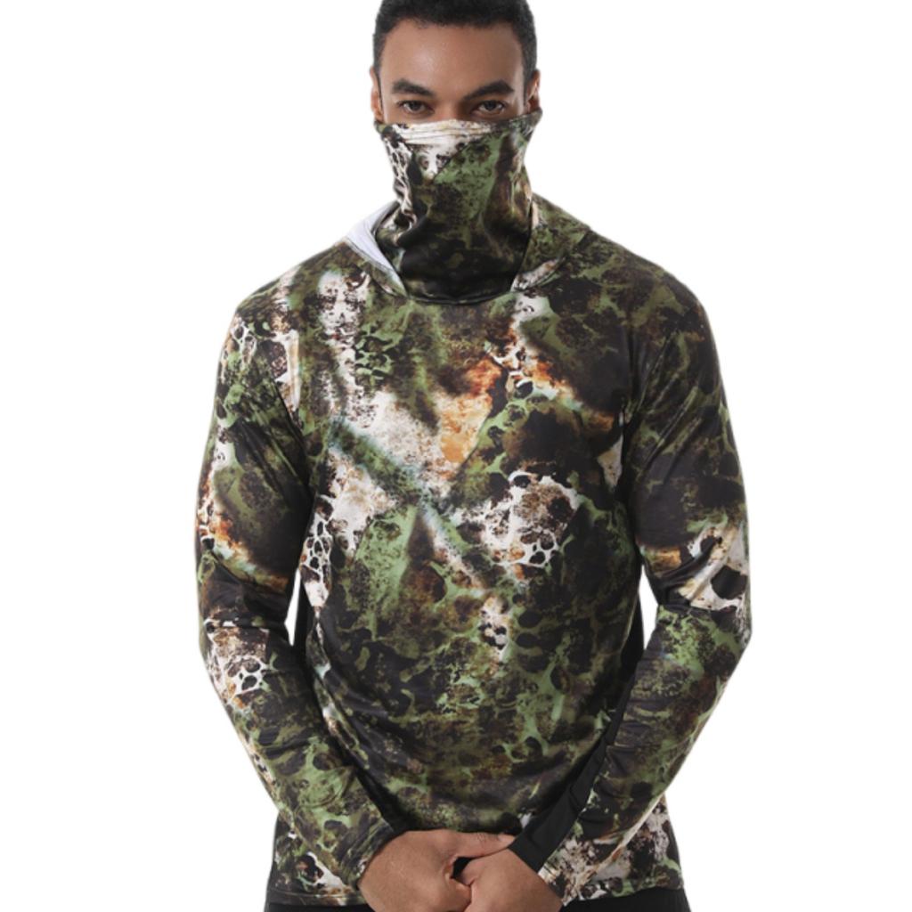 Men’s Fishing Sun Hoodie Camouflage Quick Dry Mesh Breathable Outdoor Face Cover Long Sleeve Shirt