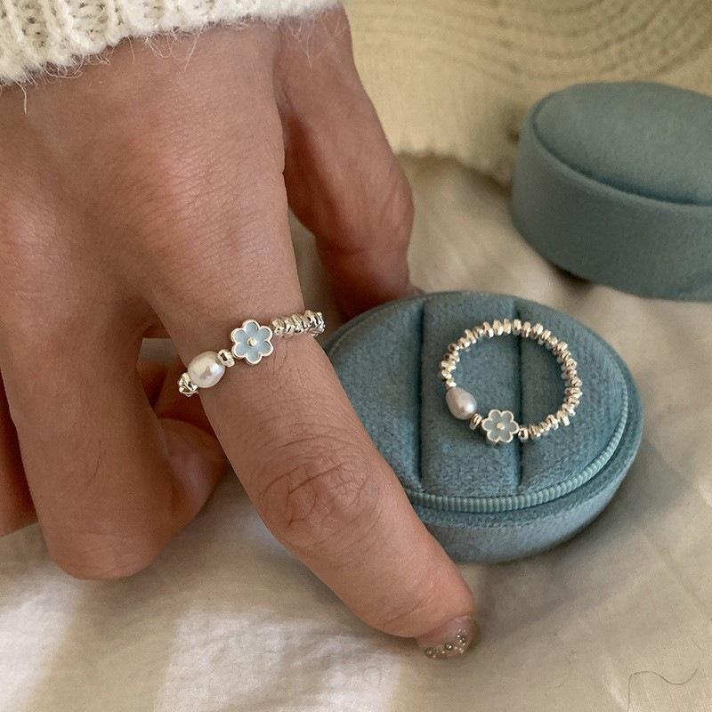 Синее жемчужное кольцо неправильной формы с глазурью-подтеком для женщин, с серебряным покрытием S925, роскошное модное кольцо-заявление