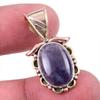Natural Iolite Gemstone 925 Solid Sterling Silver Two Tone Pendant 1.25" Q4l30