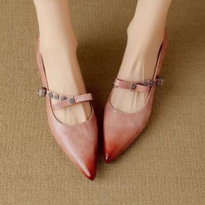 Чэнду версия из ветровой коровьей кожи неглубокие одинарные туфли женские с острым носком весенние с бантом и заклепками каблук-рюмочка маленькая фея Мэри Джейн