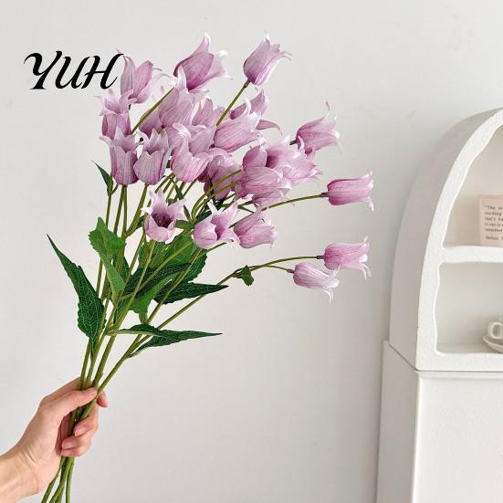 Artificial Flowers Decor Bell Flower Decoration, Realistic Fake Silk with Stem, Flexible Stem Faux Bloom for Wedding Party Home Office Table