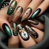Винтажный Дизайн Часов Средняя Длина Зелено-Черный Квадратный Накладной Ноготь Длинный Гроб Полное Покрытие Искусственный Ложный Ноготь 24 шт.
