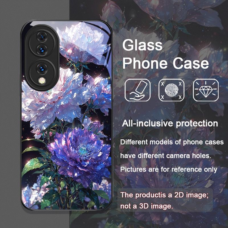 Stylish White Peony Flower Pattern Tempered Glass Phone Case for Huawei Nova 13 12 11 10 SE Mate 70 60 Pro Plus P60 P40 5G Cover
