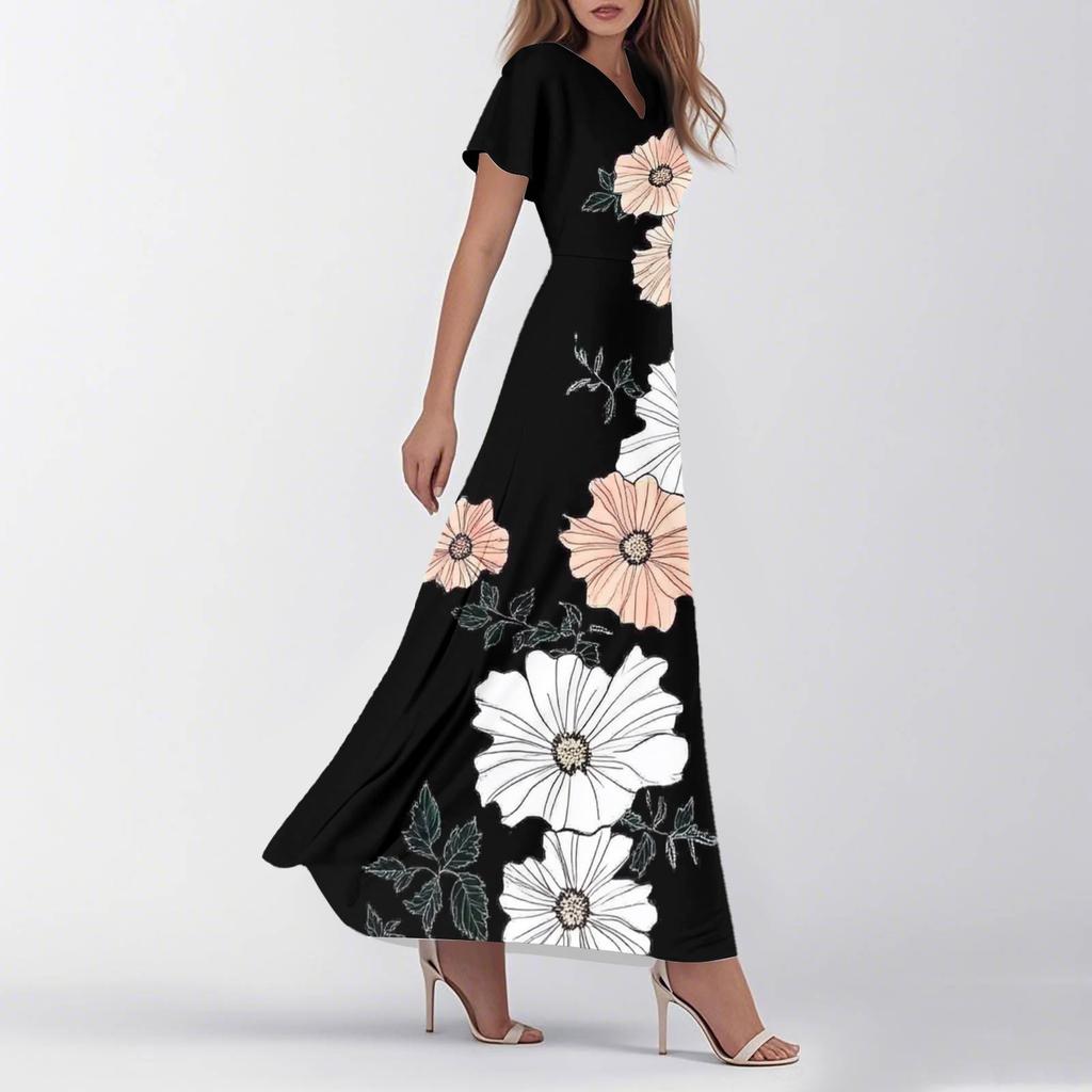 Женское летнее повседневное модное ретро-платье с цветочным принтом и коротким рукавом