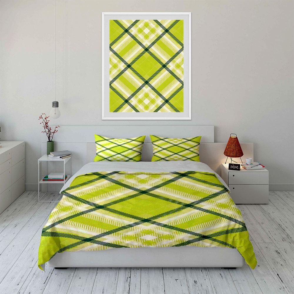 Green and yellow plaid. Bedding sets Duvet cover sets Duvet covers Pillowcases(1 * Duvet Cover 2 * Pillowcases without duvet insert)