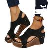 Fashion Fish Mouth Rivet Wedge Platform Sandals Women Plus Size Romen Sandals Vintage Wood Grain Sole Sandalias De Mujer 2024