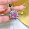 S925 100%  Sterling Silver Necklace Radiant High Carbon Diamond 10*12mm Pendant Pink Gemstone Wedding Engagement Jewelry