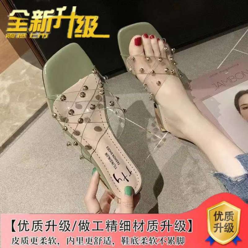 Размер 35-43, женские туфли больших размеров, тапочки, женская летняя обувь, толстый каблук, прозрачные прохладные тапочки 41, модный низкий каблук, шлепанцы с одним ремешком 42