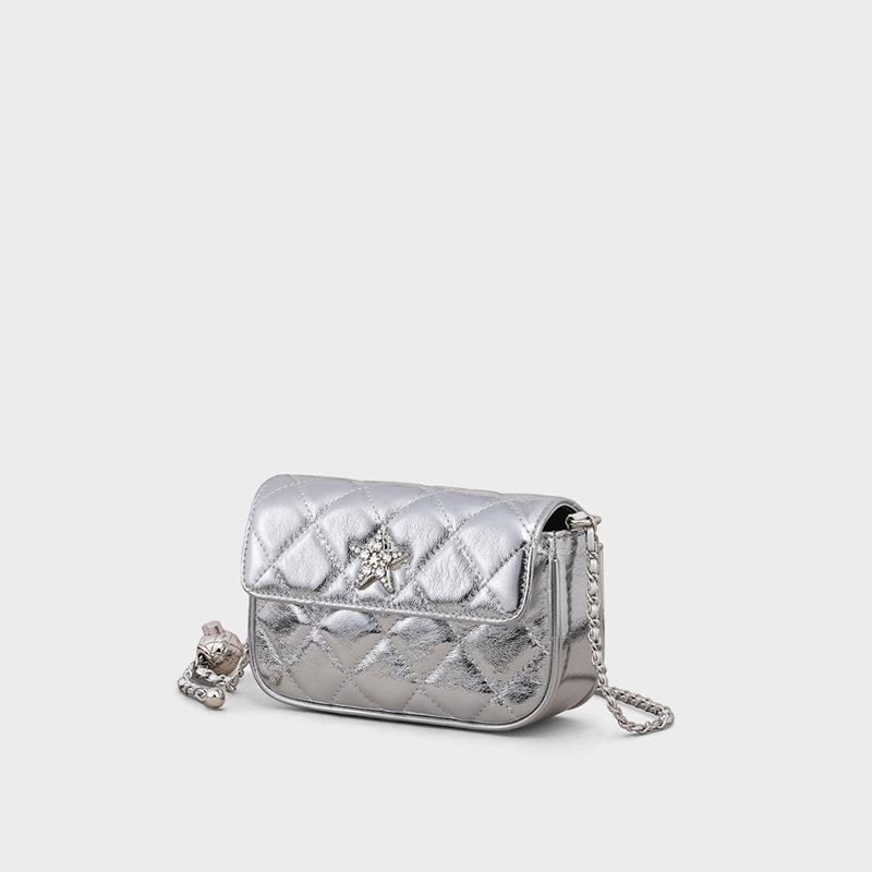 Осенняя универсальная сумка через плечо, новая сумка на цепочке из натуральной кожи, серебристая, высокого качества, маленькая квадратная сумка