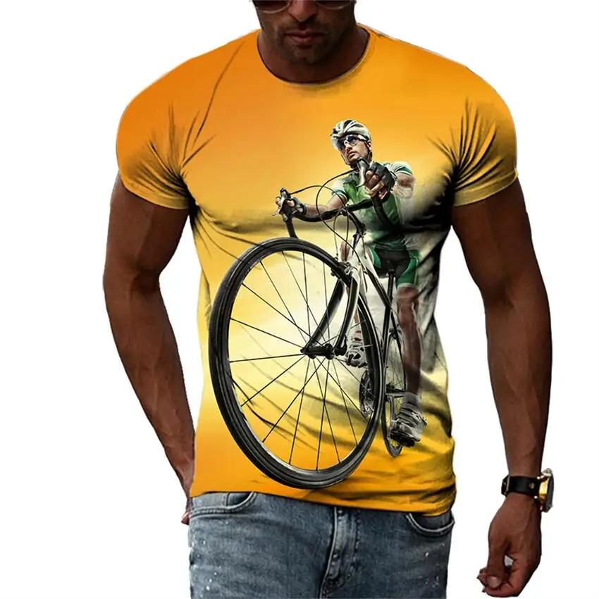 New Trend Summer Fashion Bicycle Men's T-shirt Casual Print T-shirt Hip Hop Personalized Round Neck Short Large Top