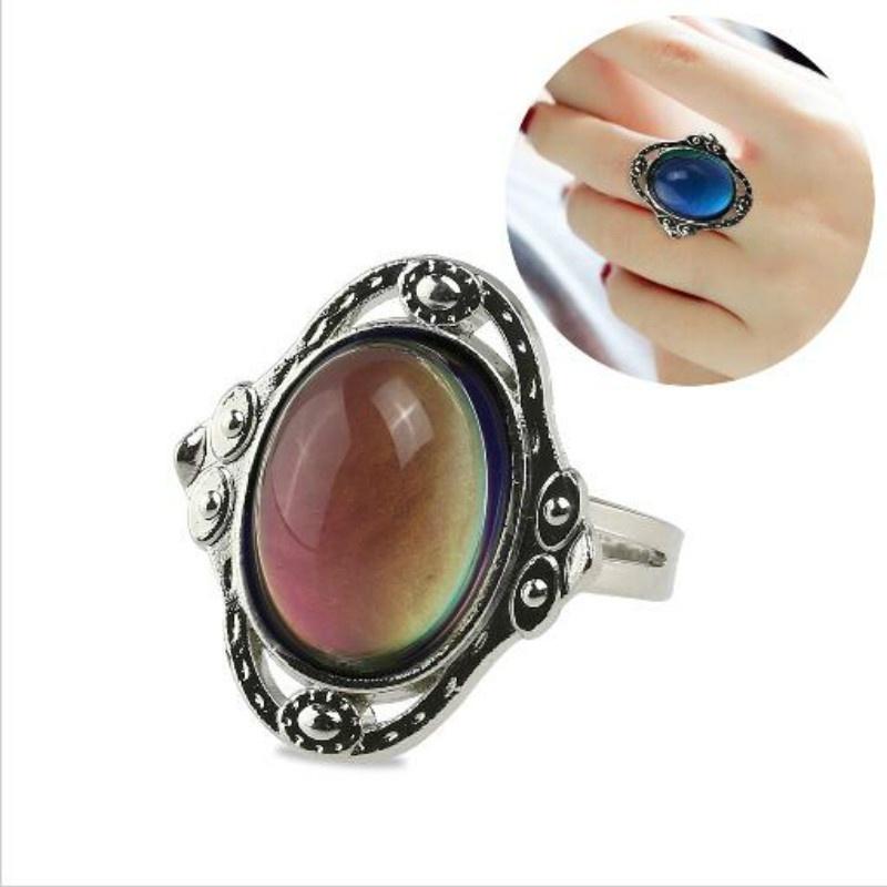 Retro Magic Mood Ring Gem Heart Feeling Color Change Ring Adjustable Temperature Ring 1 Pc