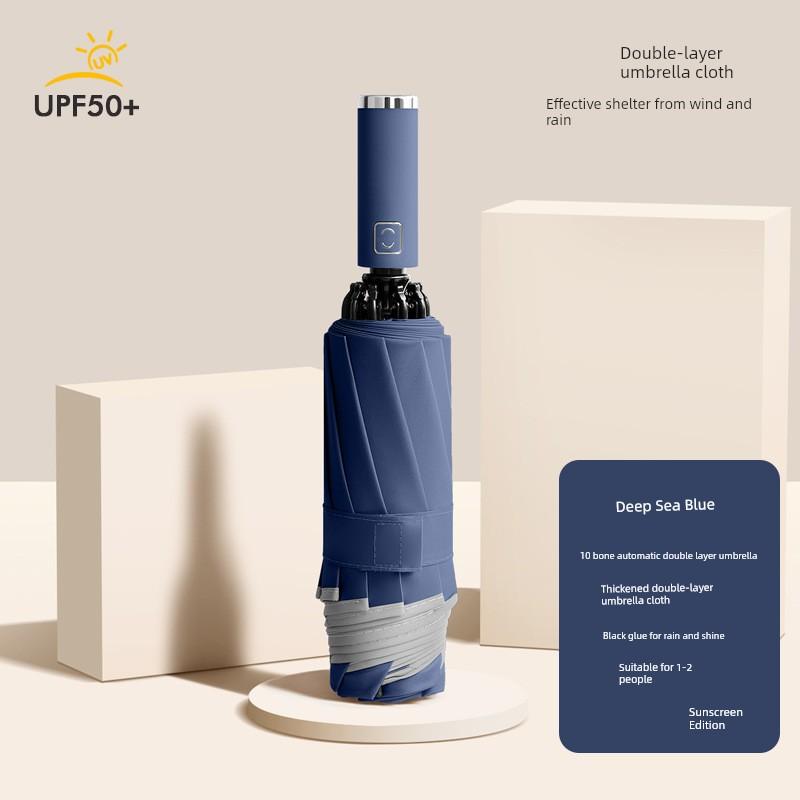 German Automatic Reverse Umbrella Folding Women Rain Or Shine Dual-Use Reinforced Wind-Resistant Double-Layer Vinyl Sun-Proof Men's Double Umbrella