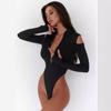European and American Women's Spring Style Solid Color Off Shoulder Tight Zipper Long Sleeved Sexy Hot Girl Jumpsuit