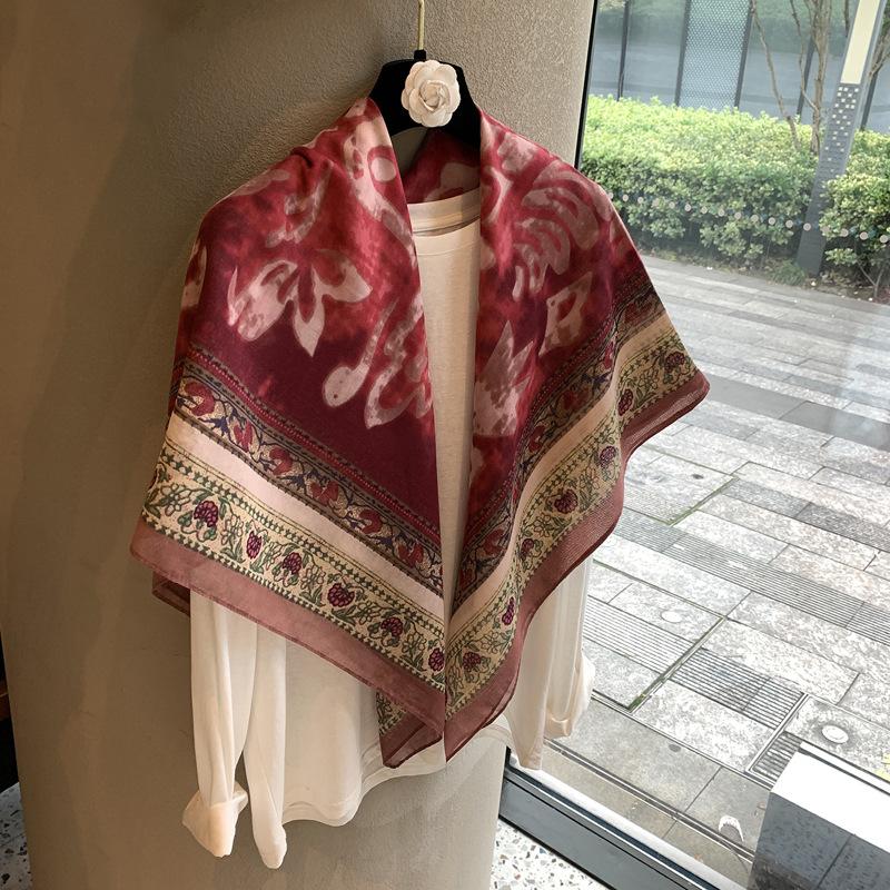 Vintage Polka Dot Printed Light And Thin Scarf Cotton Feel Square Scarf Sunshade Shawl Headscarf Belt Scarf Silk Scarf