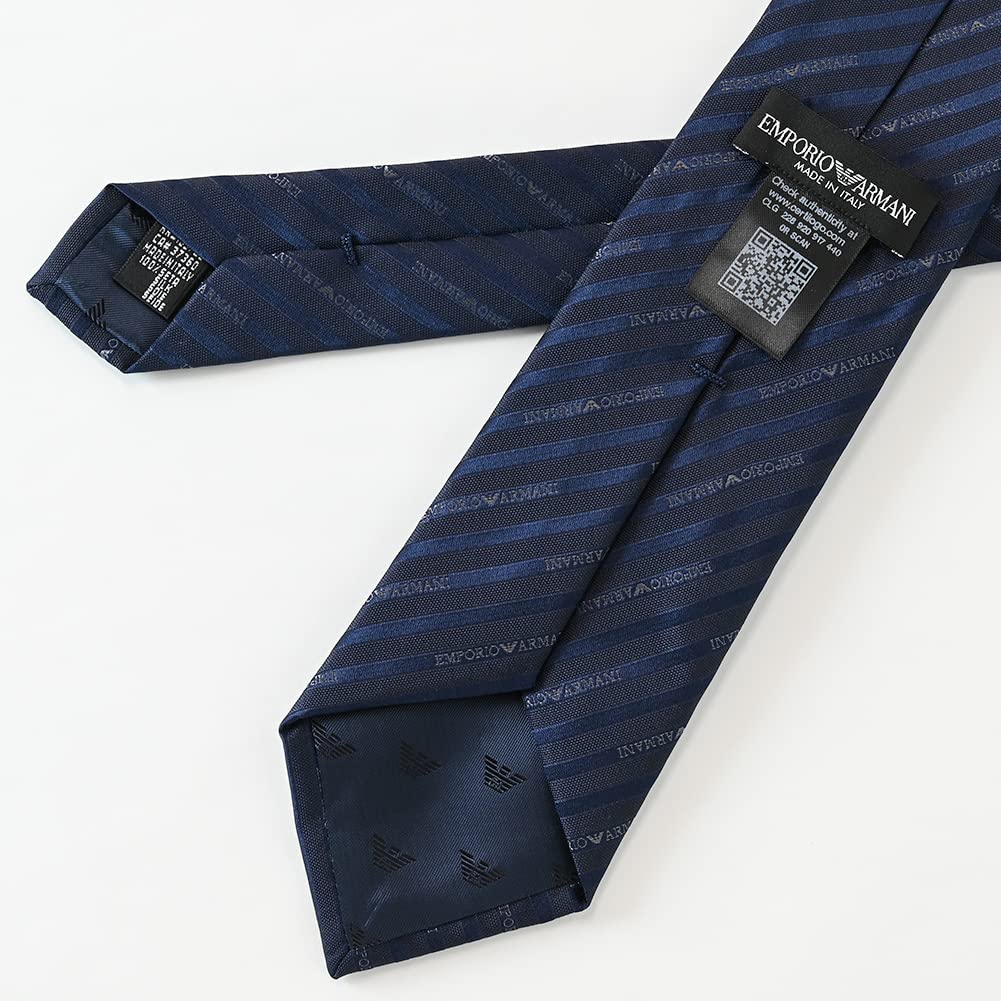 [Emporio Armani] Мужской галстук Emporio Armani, Синий морской, ширина 7,5 см, 100% шелк, Логотип и полоска, 340075 2R605 47635, Сделано в Италии [Б/у товар]