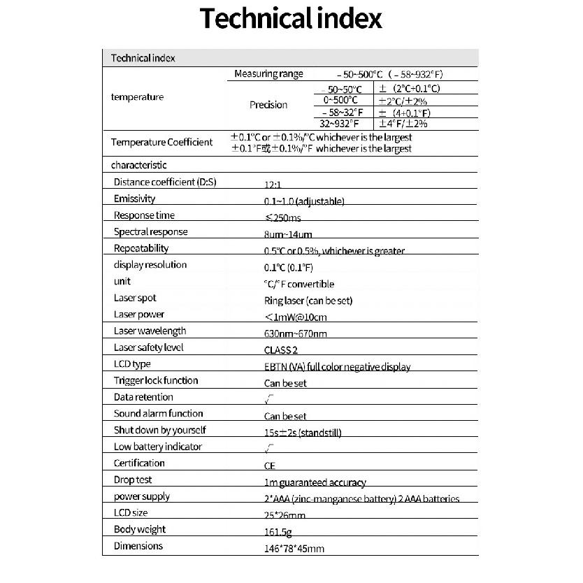 UNI-T UT306S UT306C Цифровой термометр Бесконтактный Бытовой Промышленный Инфракрасный Лазерный Тестер Температуры Измеритель Пистолет -50℃-500℃
