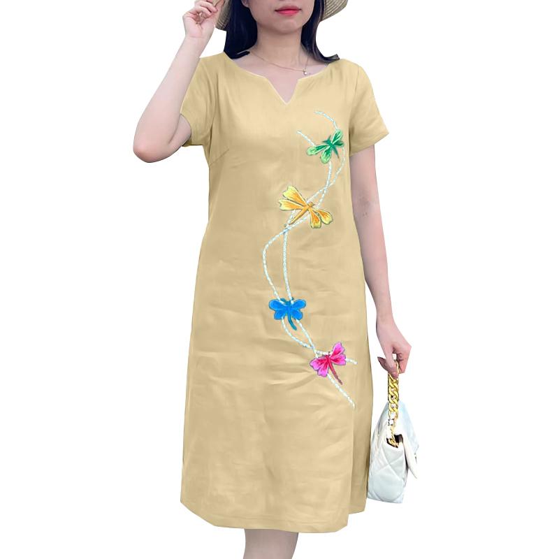 ZANZEA Женское повседневное свободное летнее платье с V-образным вырезом и коротким рукавом с вышивкой