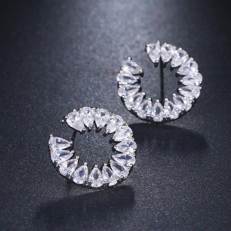 EMMAYA New Ear White Stone Pave Setting Fashion Women Party AAA Cubic Zirconia Stud Earrings