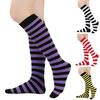 Women Striped Knee-high Socks Colorful Stretchy Knee-length Socks Ribbed Leg Warmers for Costume Party Street Daily Wear