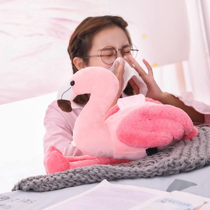 Pink Flamingo Plush Tissue Box Holder Car Usage Stuffed Cartoon Animal Plushie Decoration Gift