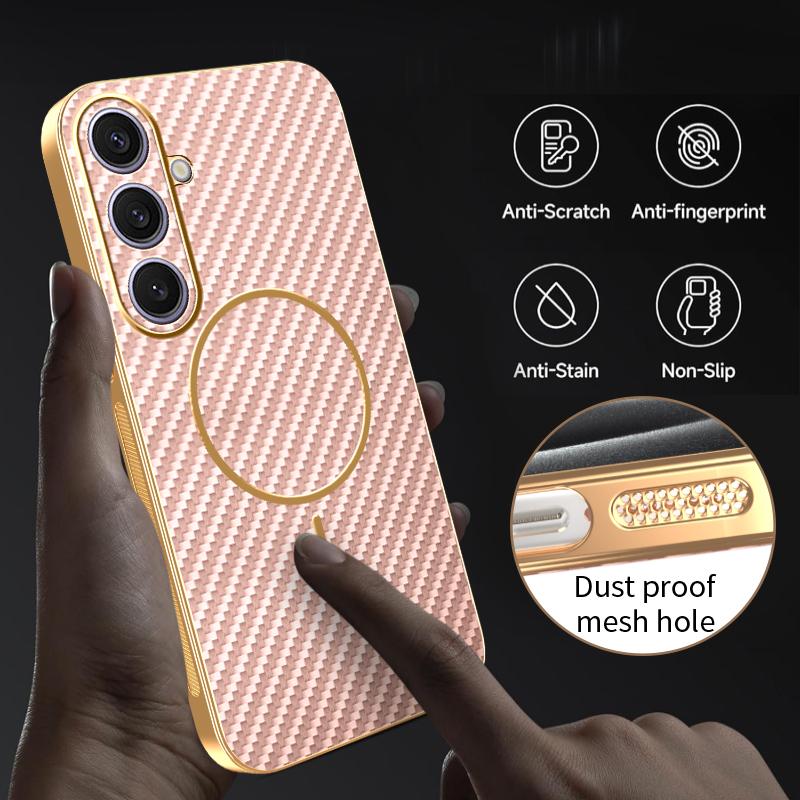 For Samsung Galaxy S25+ Phone Case Carbon Fiber Textured Electroplated TPU Back Cover