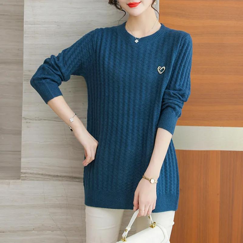 Осенне-зимний хлопковый свитер женский свободный теплый эластичный базовый трикотажный повседневный удобный утолщенный свитер