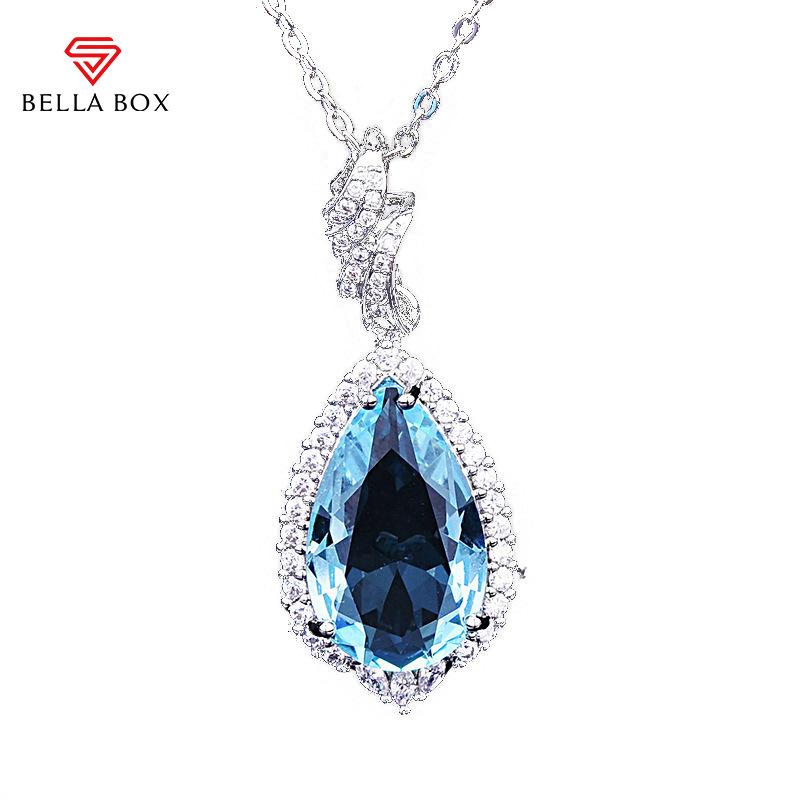 BELLA BOX Blue Water Drop Shaped Crystal Necklace For Women Charm Wedding Engagement Fine Gorgeous Jewelry