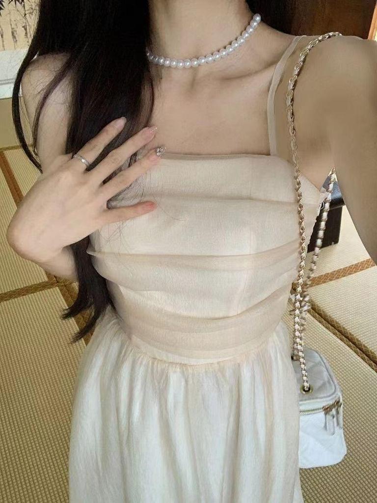 Женское вечернее платье 2024 года, французское белое, на тонких бретелях, приталенное