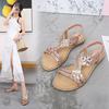Large Size Hollow Sandals Comfortable Women's Shoes Flat Rhinestone Sandals