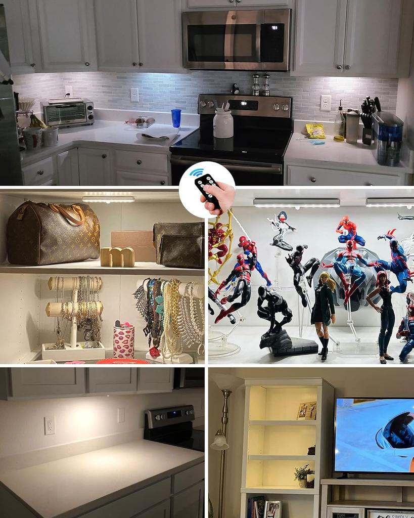 Светодиодный светильник для кухни на батарейках 20 с дистанционным управлением 3 времени затемнения без проводки для помещений, подходит для бара и других целей. Набор из 3 лампочек, управляемых светодиодами, яркость, управление,