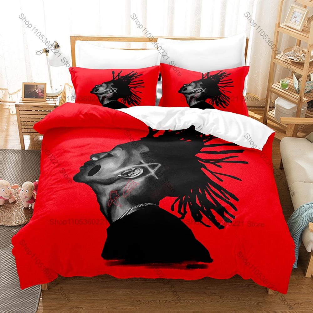 Популярный рэпер Playboi Carti Пододеяльник + 2 Наволочки, Яркий Печатный Комплект Постельного Белья для Ежедневного Использования и Подарок для Фанатов