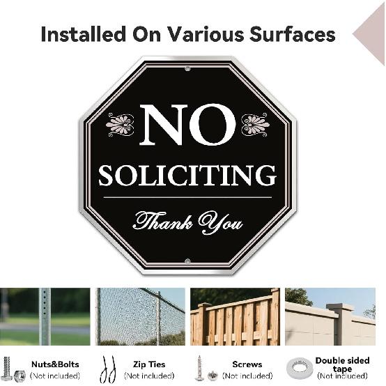 No Soliciting Sign for House, 10x10 Inch – Durable Aluminum Metal Sign for Front Door or Wall, Weather-Resistant, Easy to Mount with Nails or